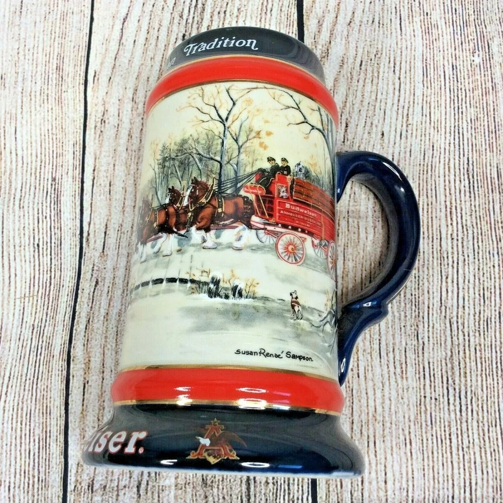 Budweiser Beer Stein Collector Series 1990 AMERICAN TRADITION Vintage‎ Horses